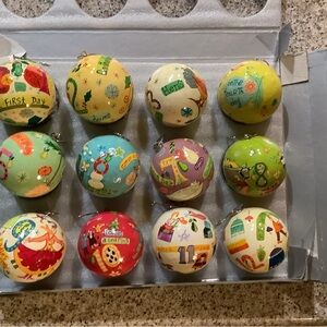 Crate & Barrel Hand Painted 12 Days of Christmas Ornament Set